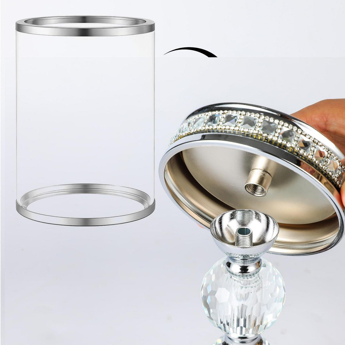 Stumpenkerzenhalter mit Glas, 3er Set, Silber, 25.5/31.5/37.5cm
