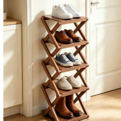 Klappbares Schuhregal Holz, Schmal & Platzsparend (Braun)