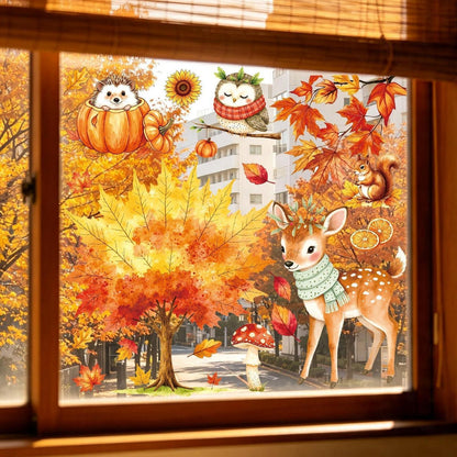 Herbst Fensterbilder Tiere & Kürbisse – Selbstklebend 9er Set