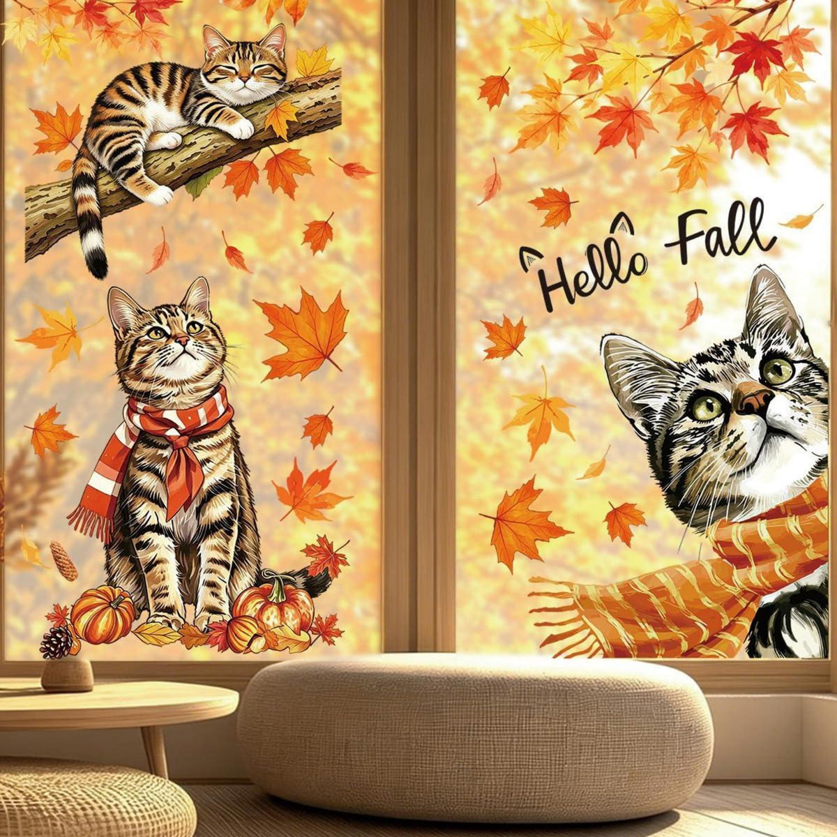 Herbst Fensterbilder PVC, 83 Stück Erntedank Deko, Ahornblatt Eichel