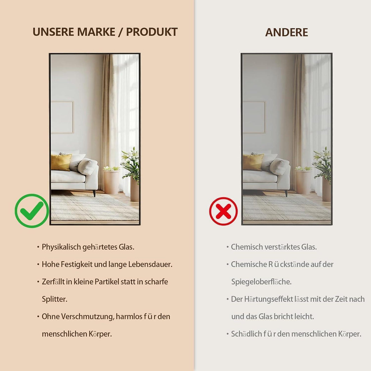Ganzkörperspiegel 171x76cm – Stand- & Wandspiegel Schwarz