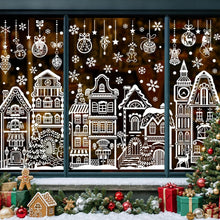 Fenstersticker Weihnachten Häuser Schneeflocken weiß wiederverwendbar