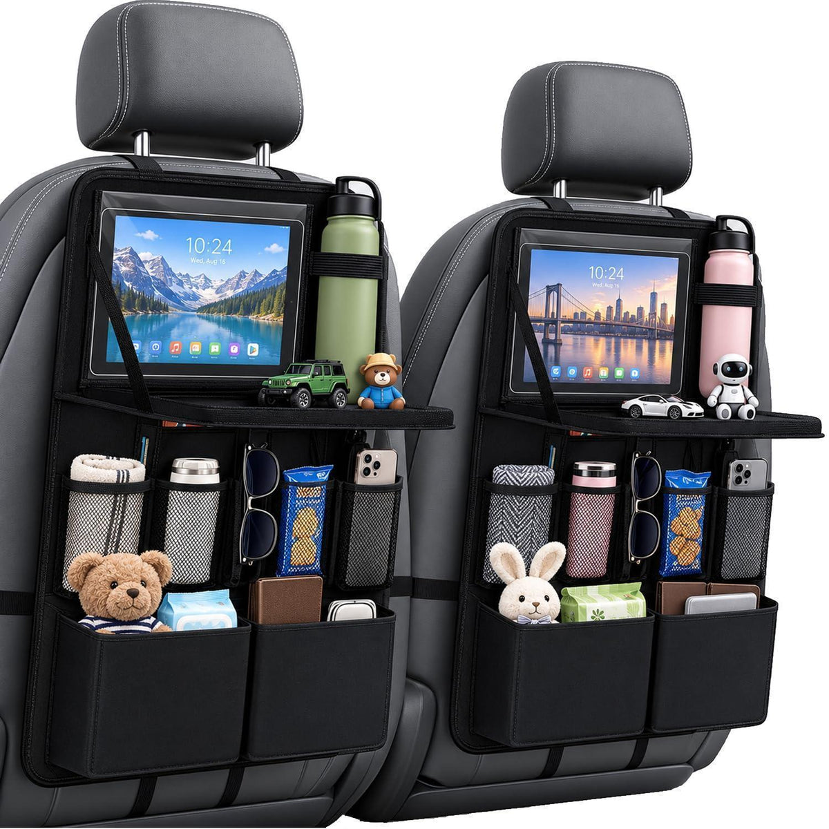 2x Autositz Organizer Kinder mit Klapptisch & Tablet-Halterung