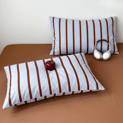 Bettwäsche Set Blau Braun Gestreift 155x220 + 80x80 cm