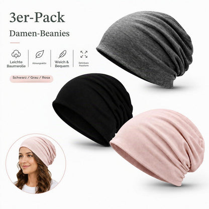 3er Set Damen Strickmützen, dünn & weich, für alle Jahreszeiten