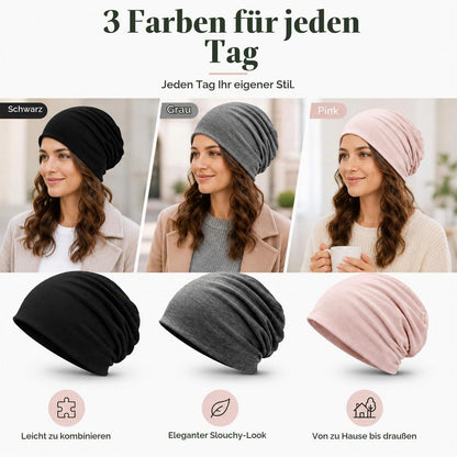 3er Set Damen Strickmützen, dünn & weich, für alle Jahreszeiten