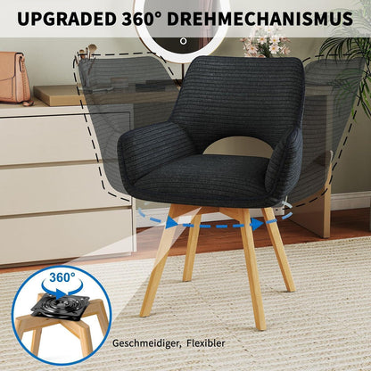 360° Drehbarer Esszimmerstuhl mit Armlehnen & Cordbezug Schwarz