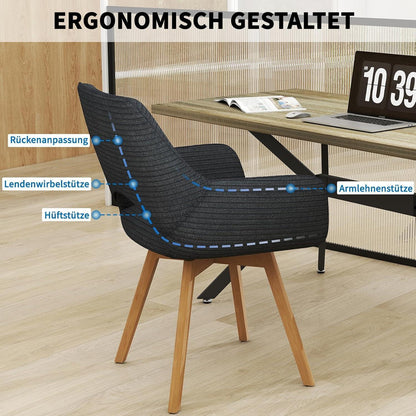 360° Drehbarer Esszimmerstuhl mit Armlehnen & Cordbezug Schwarz