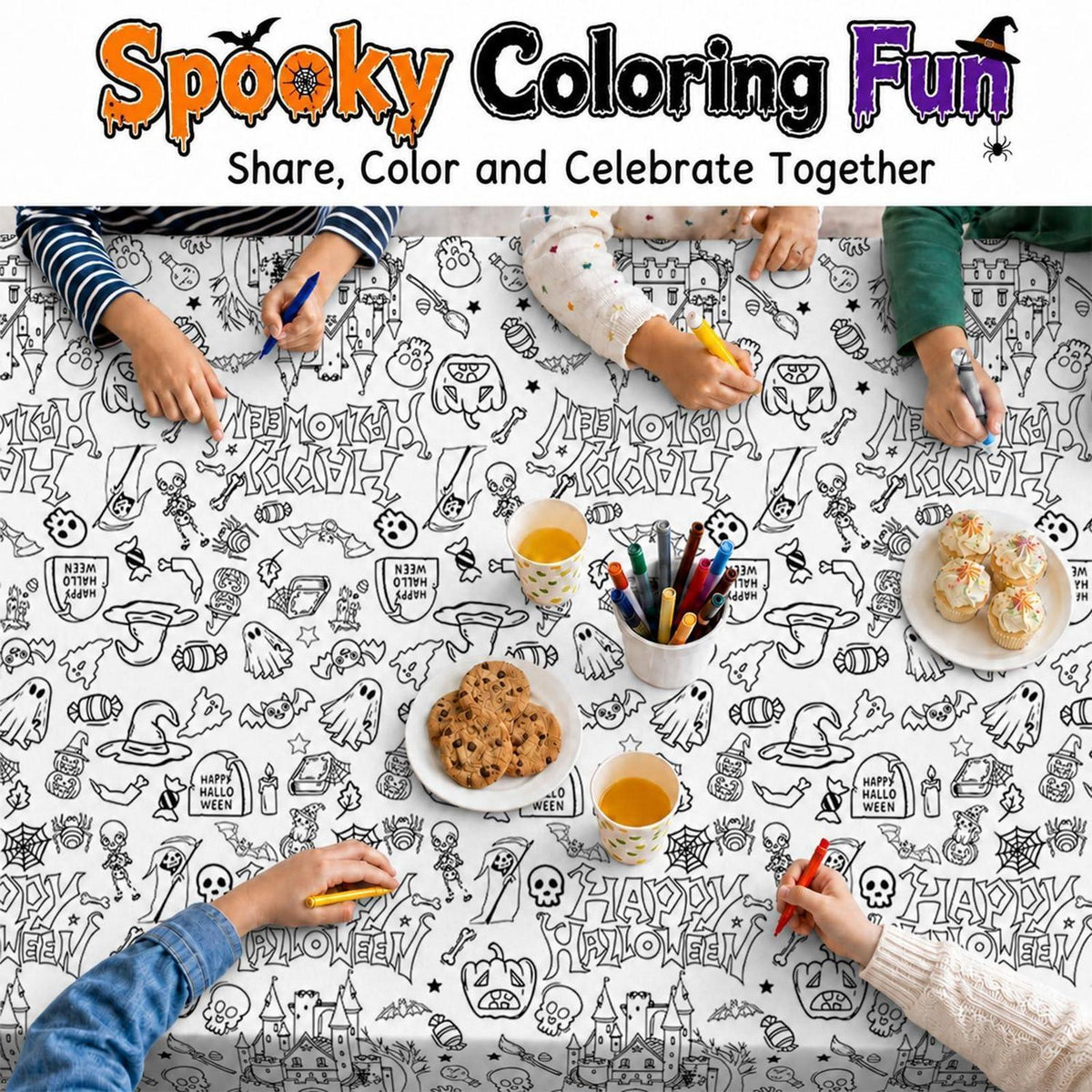 Halloween Ausmal-Tischdecke interaktiv 137x274 cm