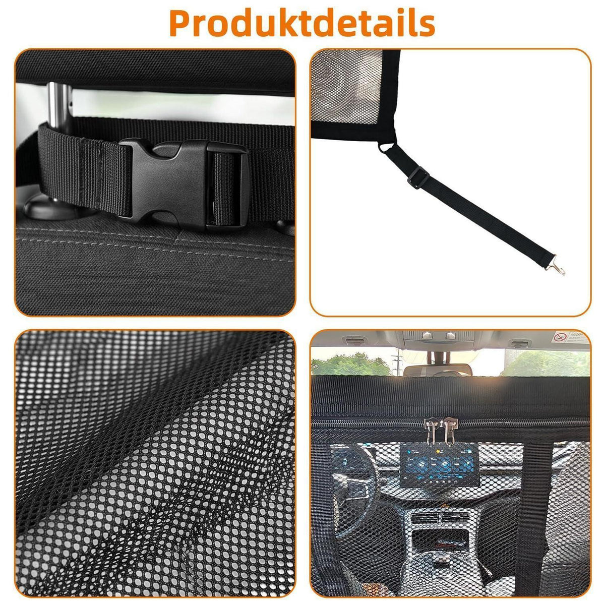 Hundegitter Auto mit Tasche & Netz – 65x59cm Mittel