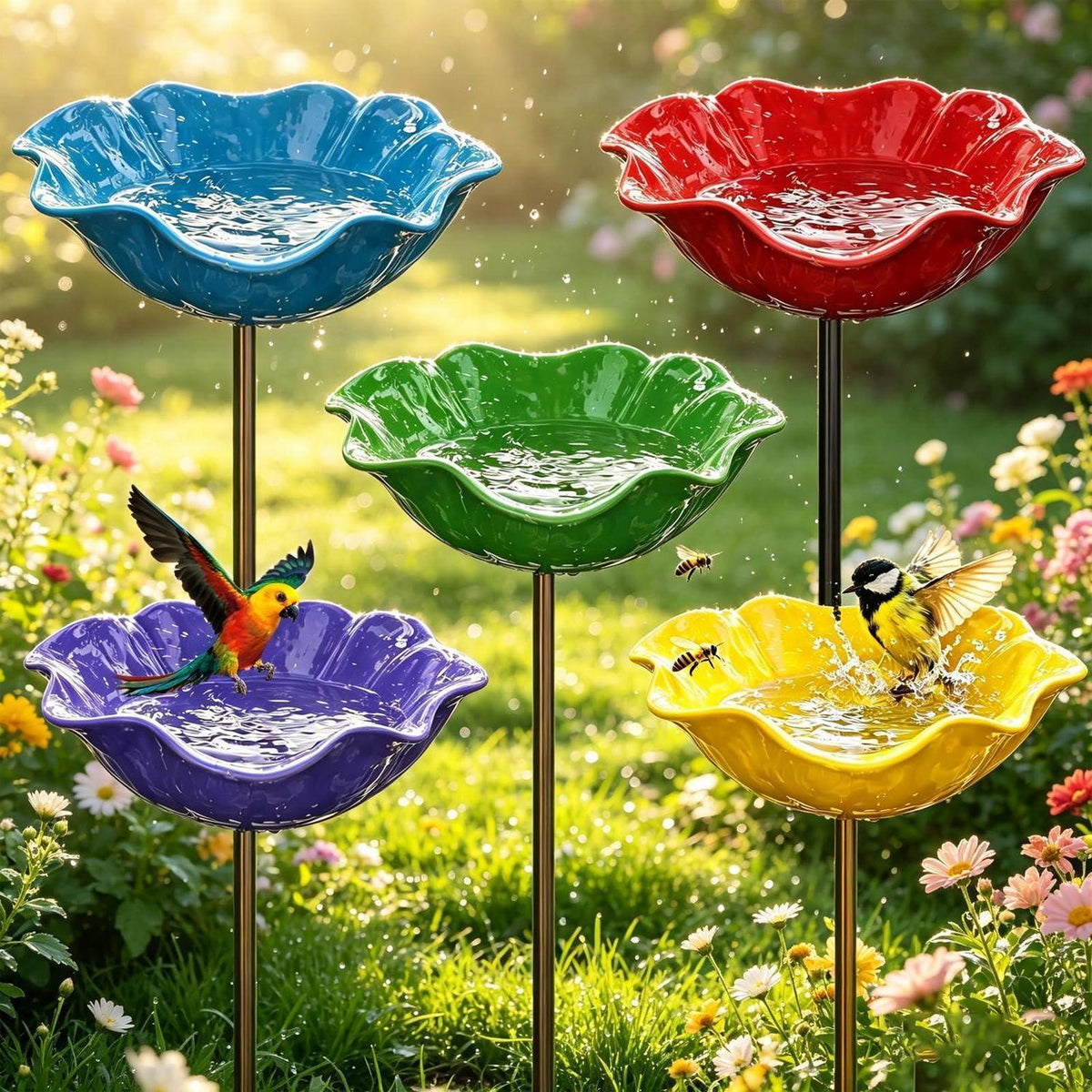 Vogeltränke Blume – 5er Set für Garten & Balkon