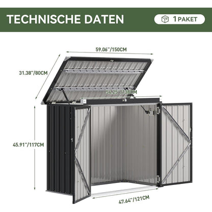 Gerätehaus Metall 150x117x80 mit Türen & Deckelzug