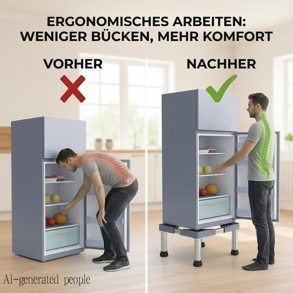 Höhenverstellbarer Kühlschrank-Unterbau | Weiß, 300kg Traglast