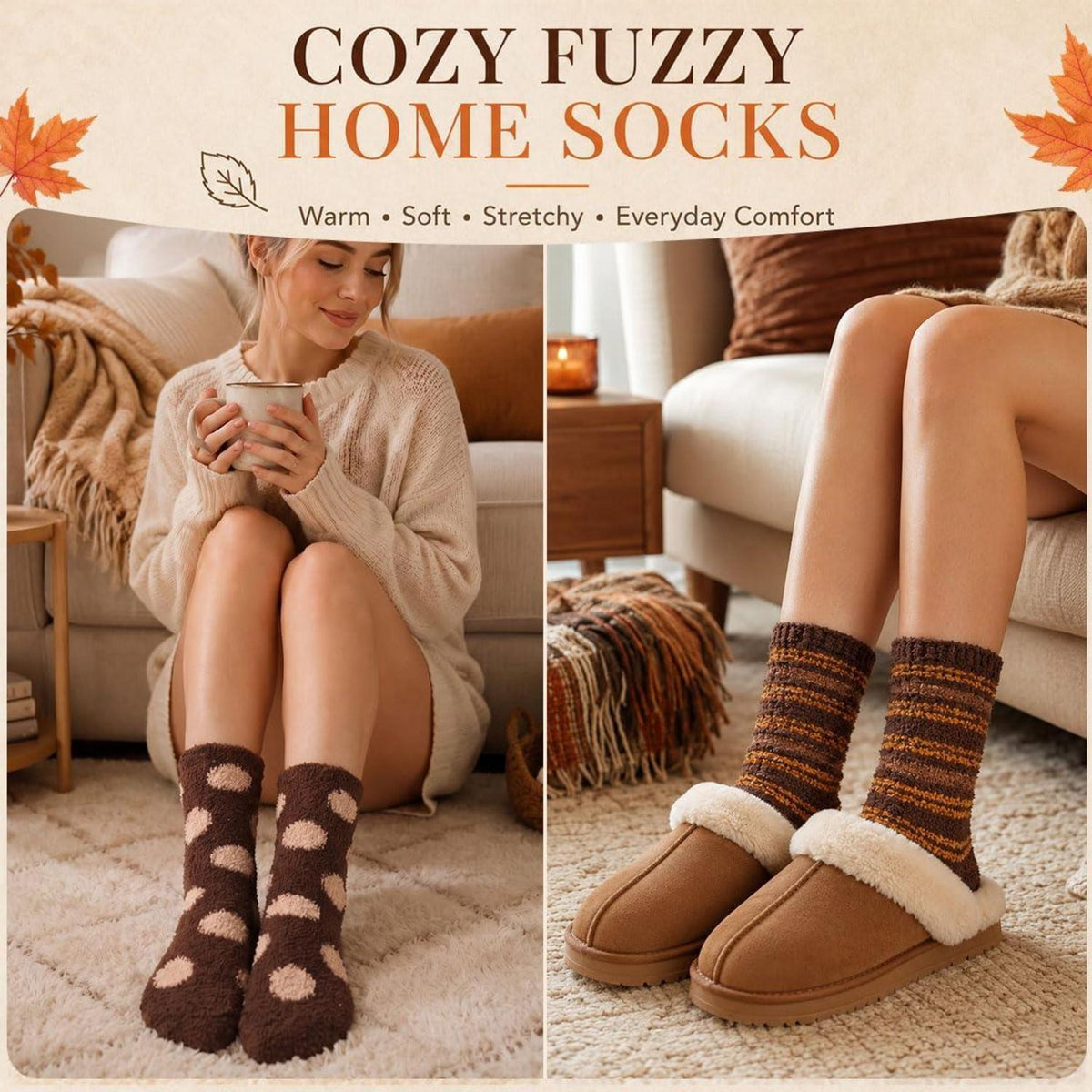 Kuschelsocken Damen warm rutschfest Gr. 36-42 Herbstserie Geschenk