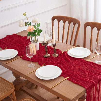 6x Tischläufer Boho Gaze 90x300cm Rot – Rustikale Tischdeko