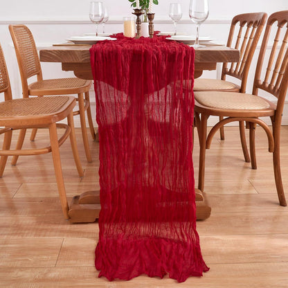 6x Tischläufer Boho Gaze 90x300cm Rot – Rustikale Tischdeko