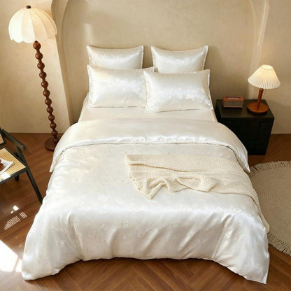 Satin Bettwäsche Set 220x240cm Beige mit Kissenbezügen