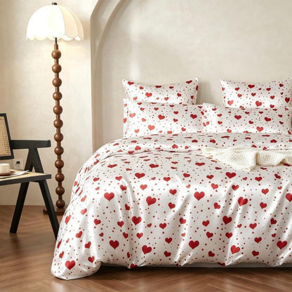 Gezu Satin Bettwäsche Set 135x200 Rot Herzen