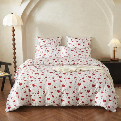 Gezu Satin Bettwäsche Set 135x200 Rot Herzen