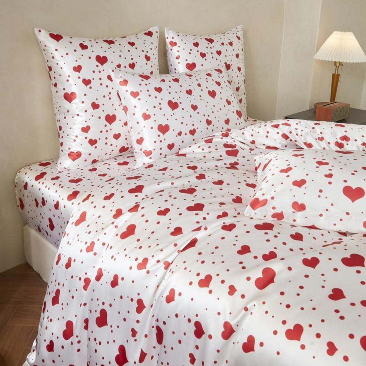 Gezu Satin Bettwäsche Set 135x200 Rot Herzen