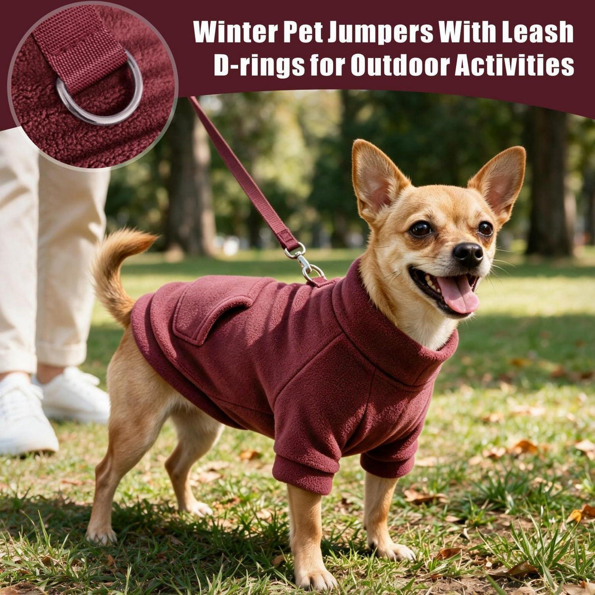 Hundepullover Hoodie mit Tasche – Warm & Bequem (Rot, M)