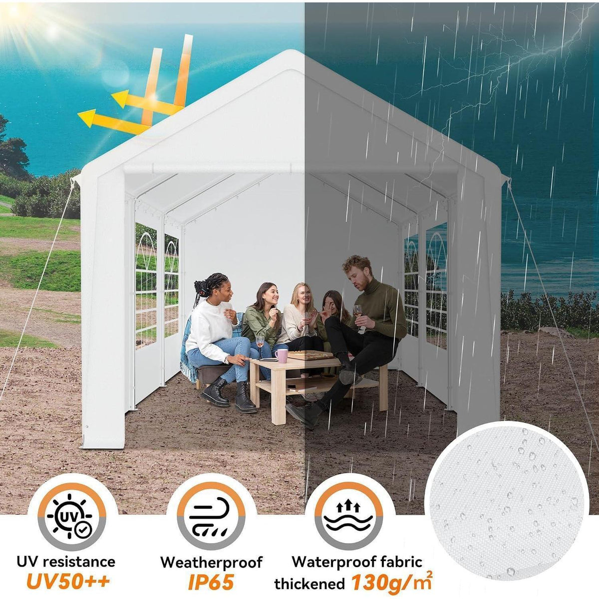 Partyzelt 3x6m Weiß – Wasserdicht & Stabil für Garten & Events