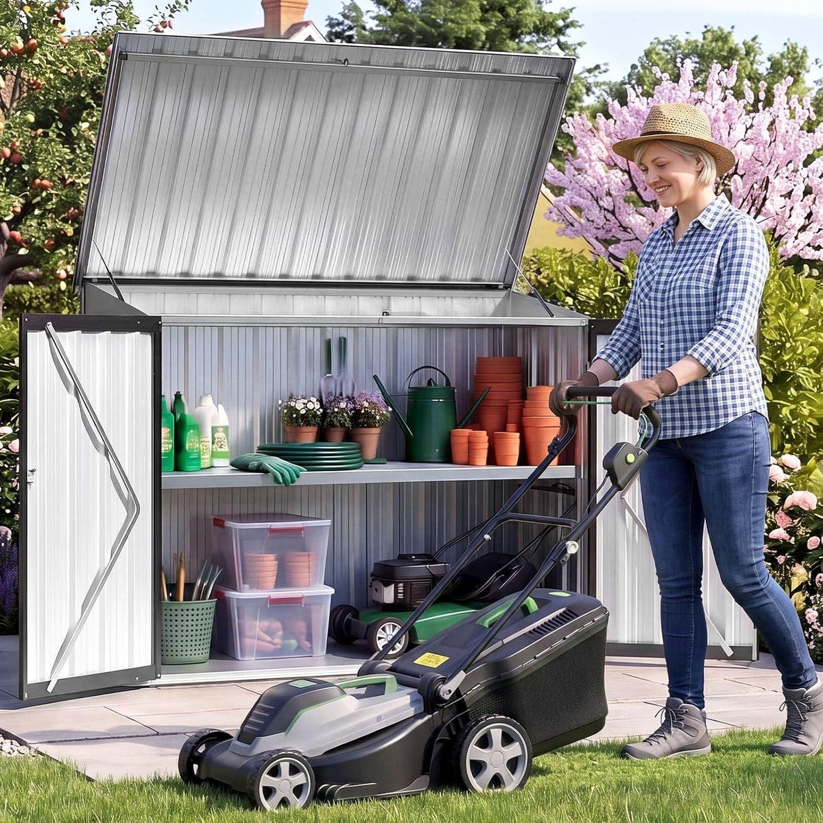 Metall-Gartenschuppen 4x2 Fuß mit Front- & Deckeltür