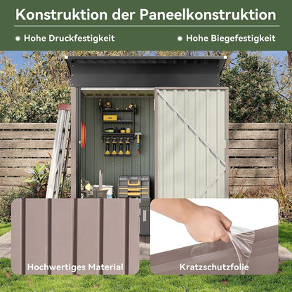Metall Gerätehaus mit Boden & 2 Einlegeböden (90x150cm)