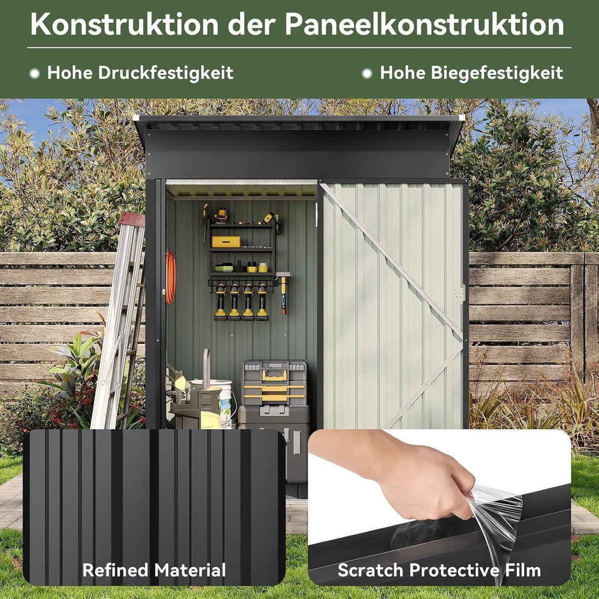 Metall Gerätehaus mit Boden & 2 Einlegeböden (90x150cm)