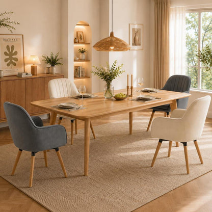 Drehbarer Samt Esszimmerstuhl Set 4er – Grau & Cremeweiß