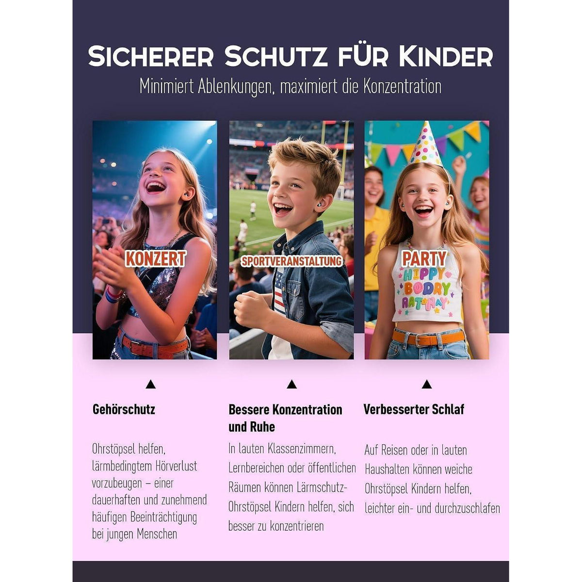 Ohrstöpsel Kinder Lärmschutz 26dB – Konzentration Schule Reisen