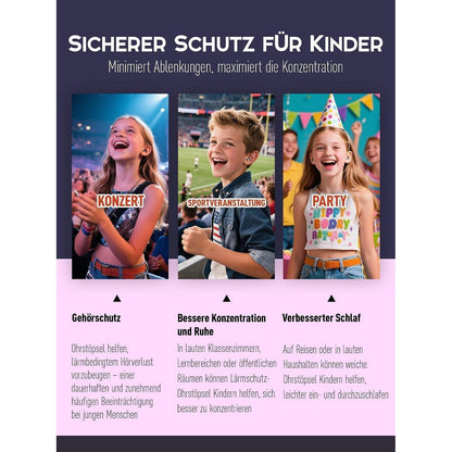 Ohrstöpsel Kinder Lärmschutz 26dB – Konzentration Schule Reisen