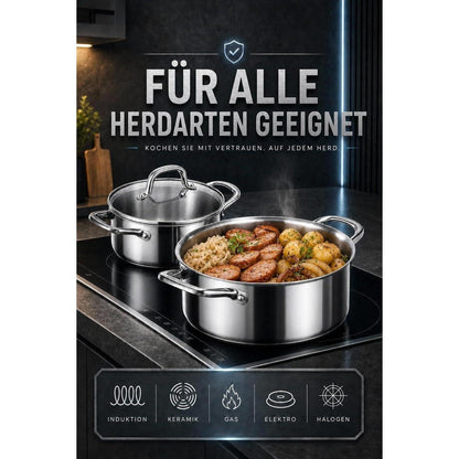 10-teiliges Edelstahl Kochtopf-Set mit Glasdeckeln