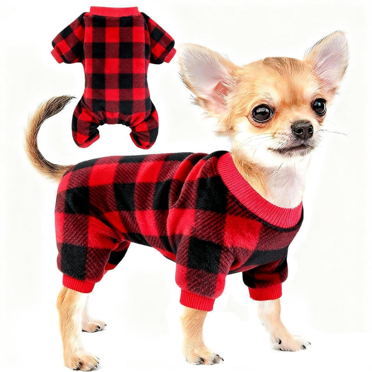 Hundepyjama Fleece Rot, Größe M - Weihnachtlicher Schlafanzug
