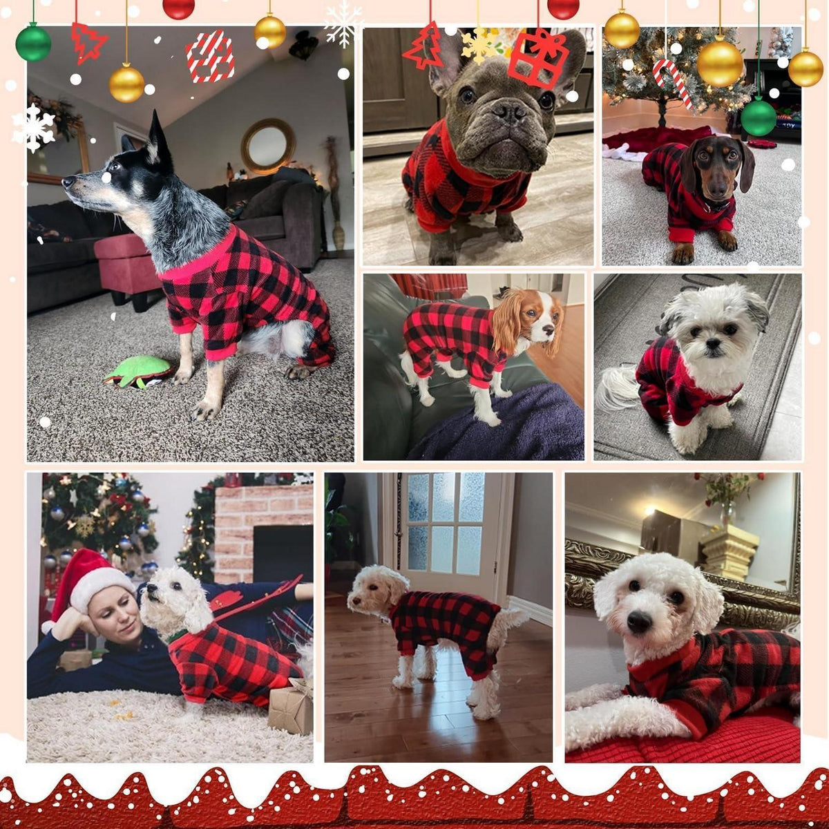 Hundepyjama Fleece Rot, Größe M - Weihnachtlicher Schlafanzug