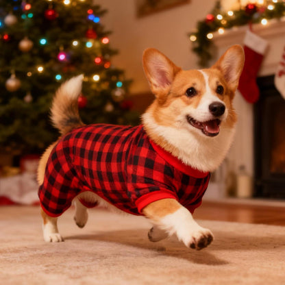 Hundepyjama Fleece Rot, Größe M - Weihnachtlicher Schlafanzug