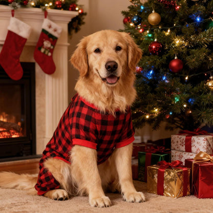 Hundepyjama Fleece Rot, Größe M - Weihnachtlicher Schlafanzug