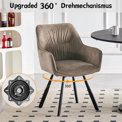 Drehbarer Esszimmerstuhl mit Armlehne | Bequemer Polsterstuhl Braun