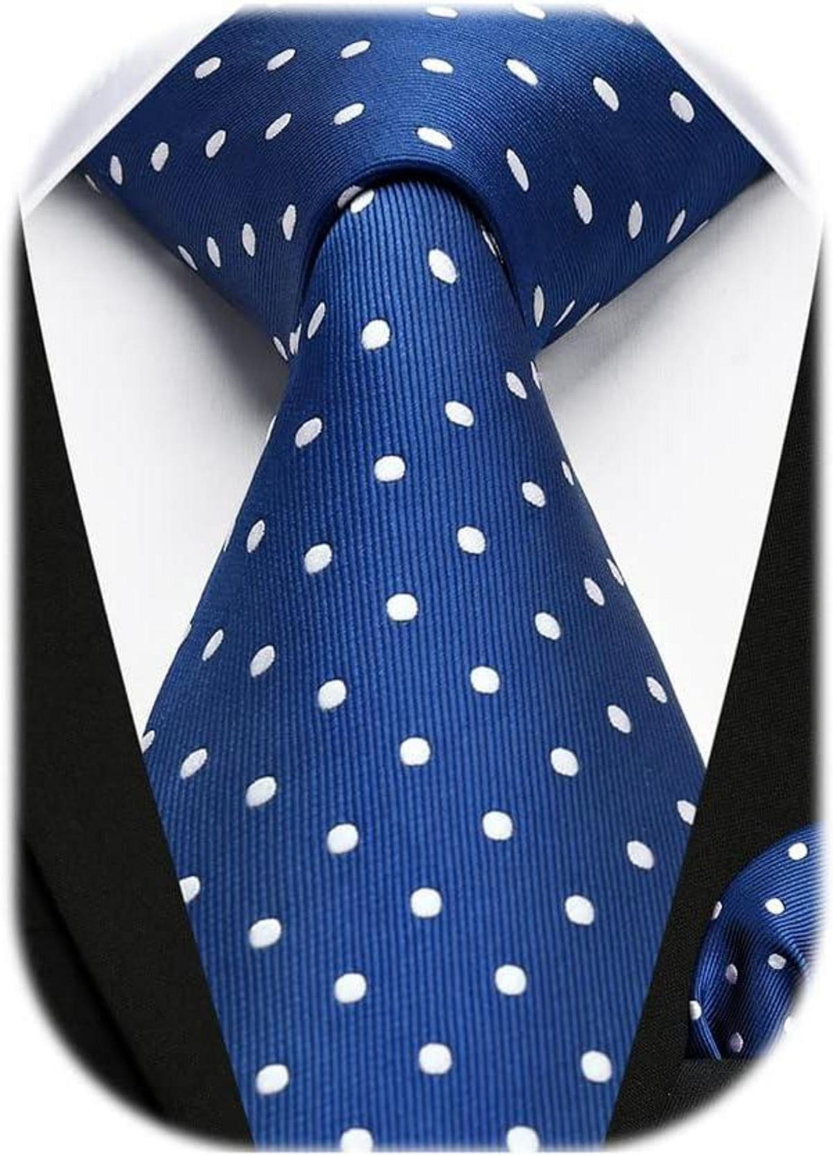 Punktierte blaue Krawatte mit Einstecktuch-Set für Herren