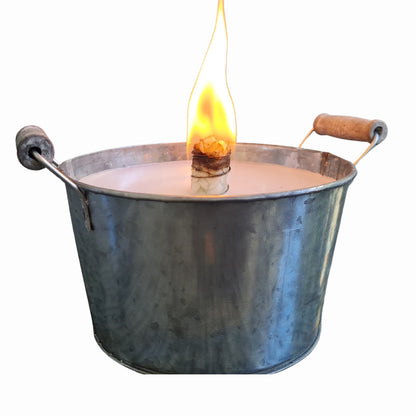 Schwabenfire Große Outdoorkerze mit Dauerdocht in Zink-Schale mit Henkel 20cm